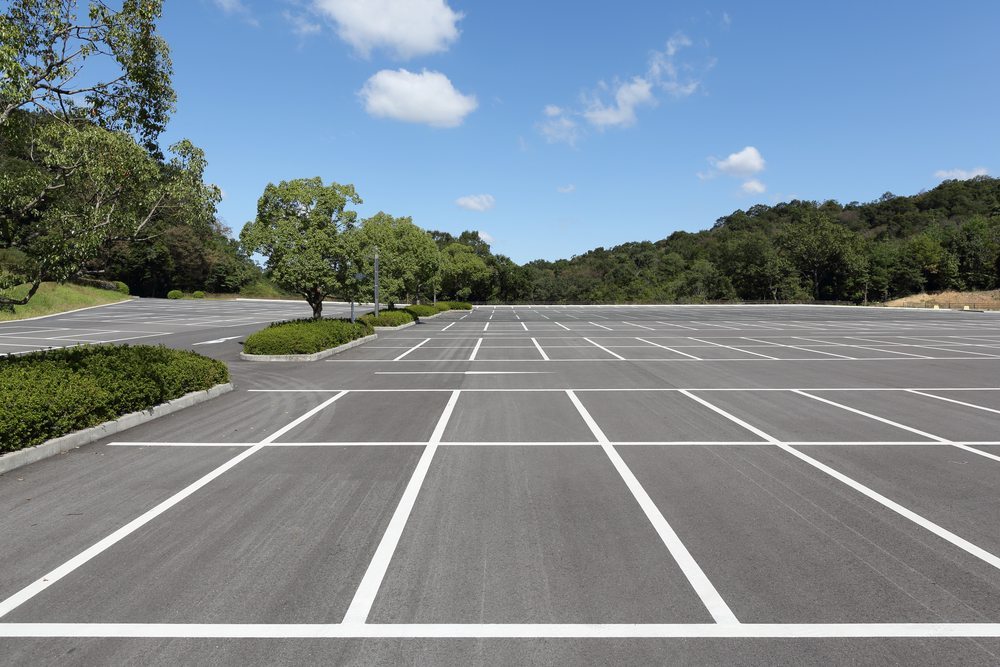 parking lot with fresh marked white lines